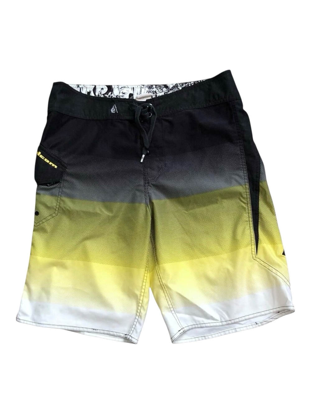 Volcom Board Shorts Mens Size 33 Black Yellow Gray Colorblock Surf Swimwear